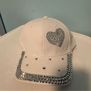 White Cap with Silver Rhinestones
